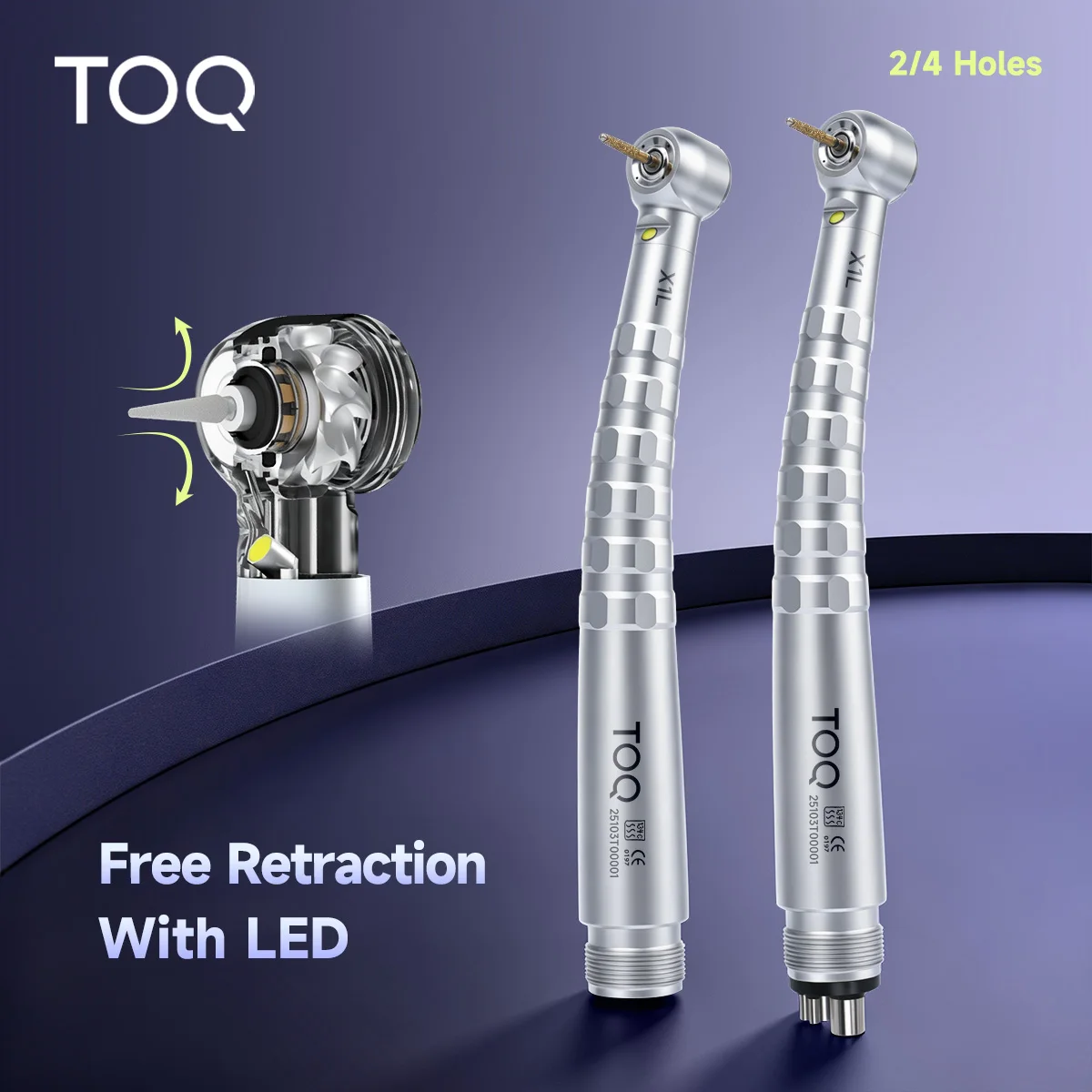 TOQ X1L Pieza de mano dental LED de alta velocidad con generador electrónico, cabezal de torque autoalimentado, turbina de aire, botón de presión, triple pulverización de agua, para uso clínico.