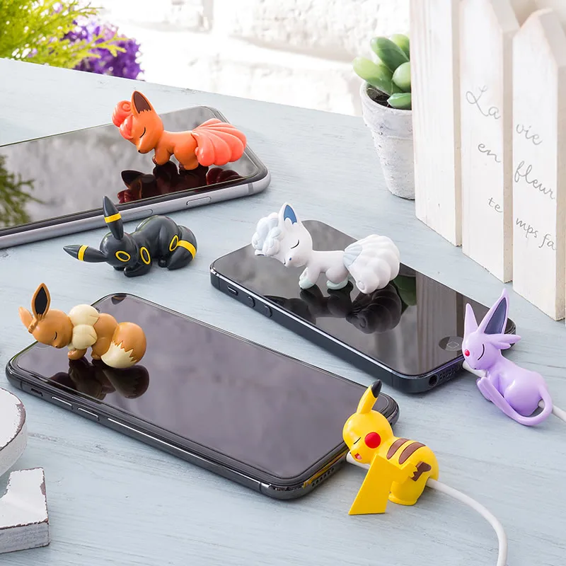 Protector USB de Pokémon, Cable Kawaii, Protector de figura de dibujos animados para cargador, accesorios para iphone, figuras de juguete de Anime, Pikachu Eevee