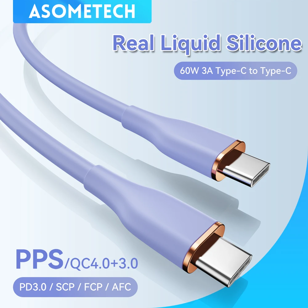 ASOMETECH 1M/2M Cable USB C a tipo C PD 60W Cable de carga rápida Cable de datos del cargador USB-C para Macbook Samsung Xiaomi Cable tipo C