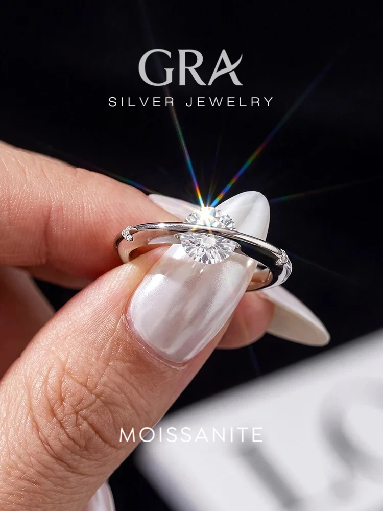 Anillo de Compromiso GRA Fashion con Diamante Moissanite Real de 1 Quilate, Diseño de Planeta Orbitando, Plata de Ley 925, para Mujer, Joyería Fina