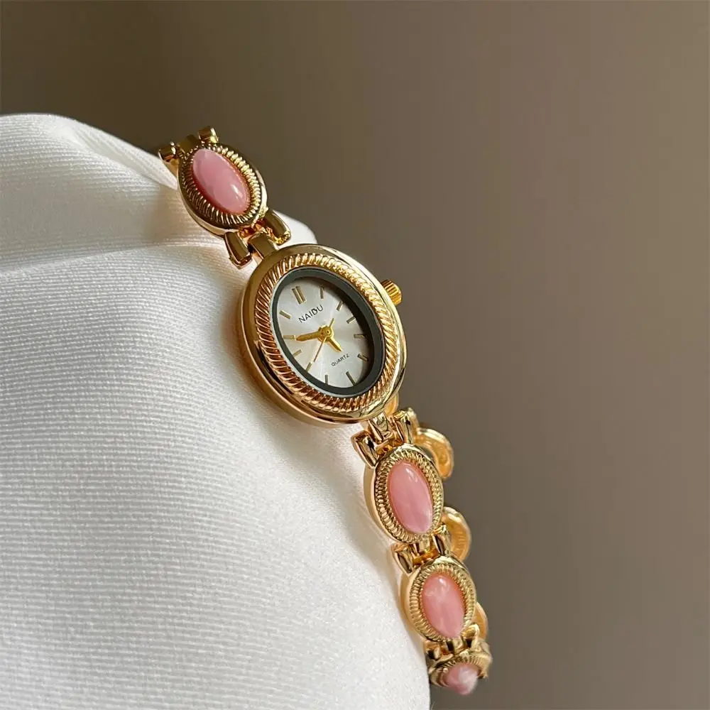 Reloj de Cuarzo Elegante para Mujer, Reloj de Pulsera Ovalado de Lujo, Reloj de Pulsera Vintage con Piedras Preciosas de Colores