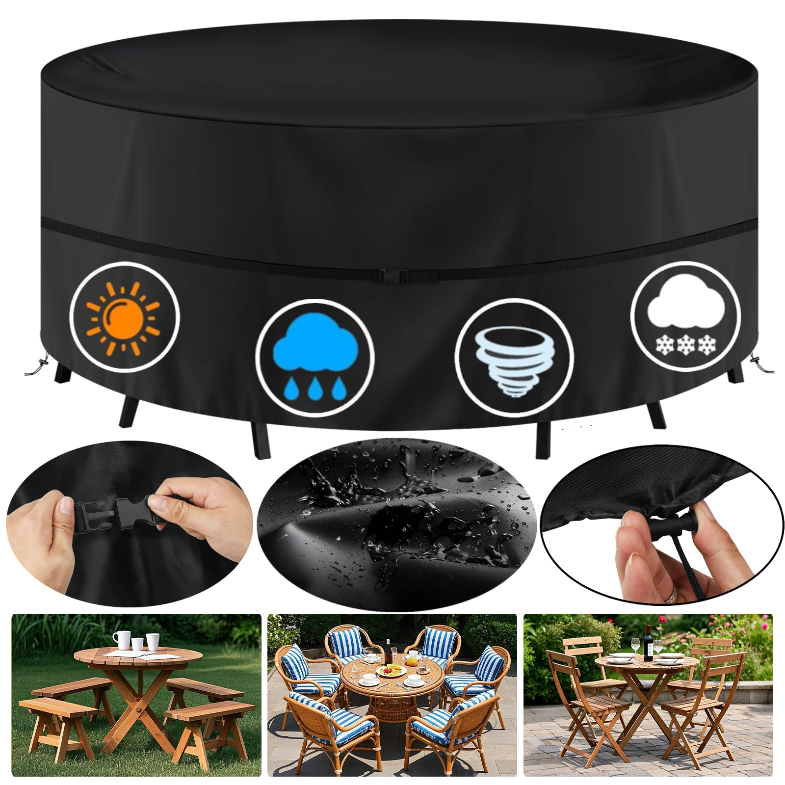 Cubiertas redondas impermeables para muebles de jardín, cubierta Circular para mesa y silla de Patio exterior, tela Oxford a prueba de viento, Anti-UV y raspado
