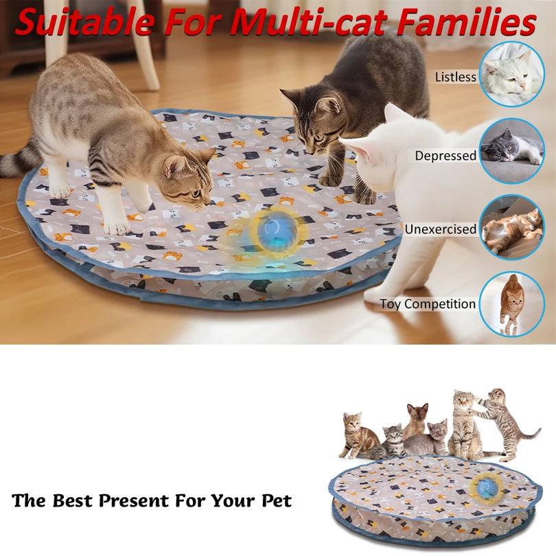 Juguetes interactivos para gatos, juego de cubierta de bola, bolsa rodante rápida, ocultar y buscar, juguete interactivo para gatos activado por movimiento para interiores
