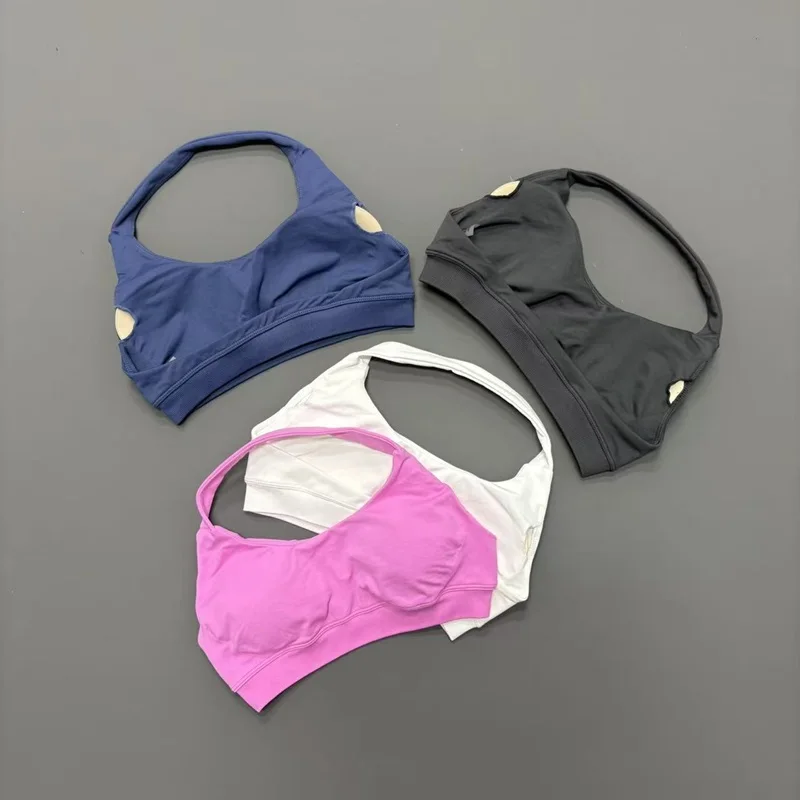 HISTELLO Sujetador deportivo para mujer, ropa interior de yoga sin costuras, con tirantes en el cuello, diseño de espalda abierta, top de gimnasio, sujetador para entrenamiento, fitness y correr