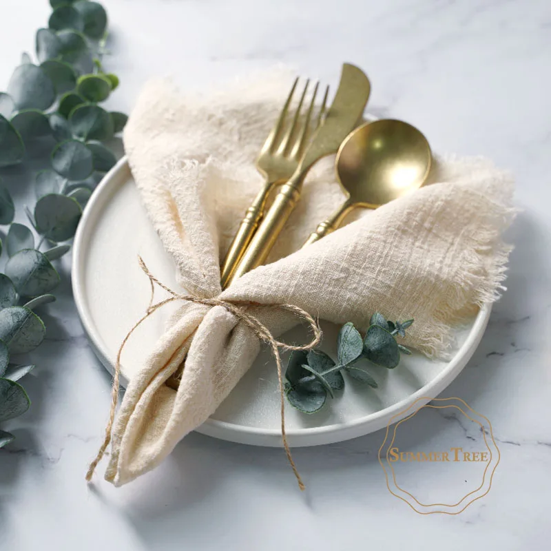 Servilletas de algodón de 41x41cm, 12 Uds., gasa Retro, toalla de cocina rústica, tapete para comedor, servilleta de lino para fiesta de boda, decoración de mesa