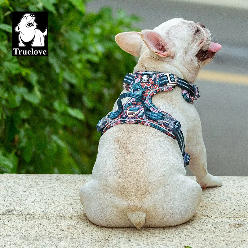 Truelove Arnés para Perros Floral Sin Tirones Tela de algodón Transpirable y Reflectante Suave para Chaleco Ajustable Grande Mediano PequeñoTLH5655