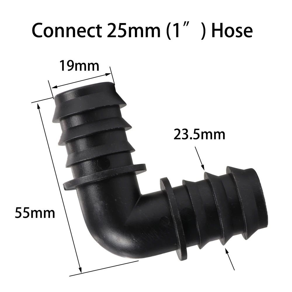 Codo de púas de 16mm, 20mm, 25mm, conector de 90 grados para microriego, tubería de PE, manguera, conexión por goteo, accesorio de riego de jardín