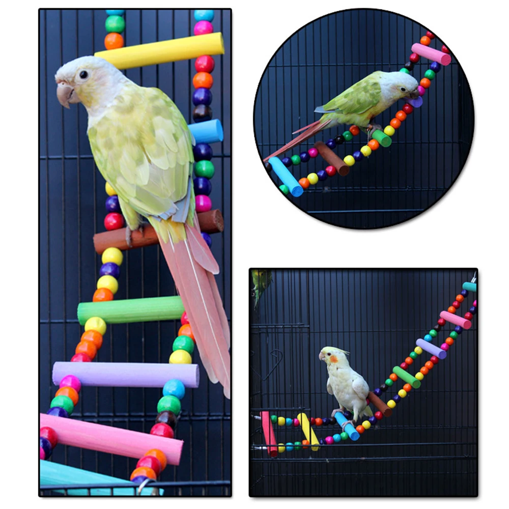 Escalera de escalada colgante de madera Multicolor, juguetes, escaleras de 12 escalones, columpios de puente coloridos para pájaros, loros, periquitos, cacatúas y periquitos
