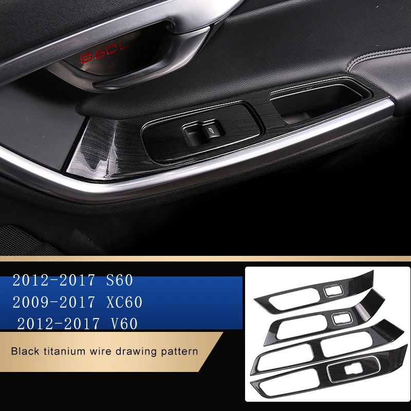Reposabrazos de puerta de acero inoxidable, Panel de botones elevador de vidrio, cubierta decorativa para Volvo XC60 S60 V60, pegatina de accesorios para coche