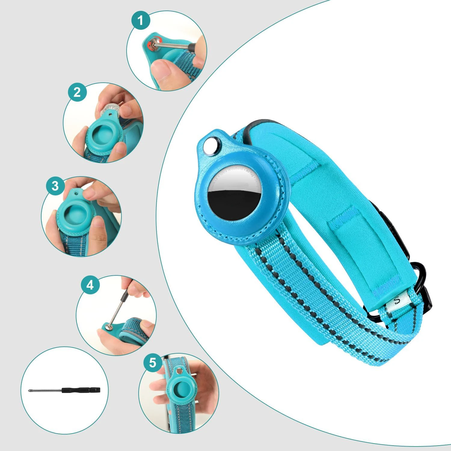 Collar reflectante para perros AirTag, Collar para perros resistente con soporte AirTag ajustable, accesorios para perros pequeños, medianos y grandes