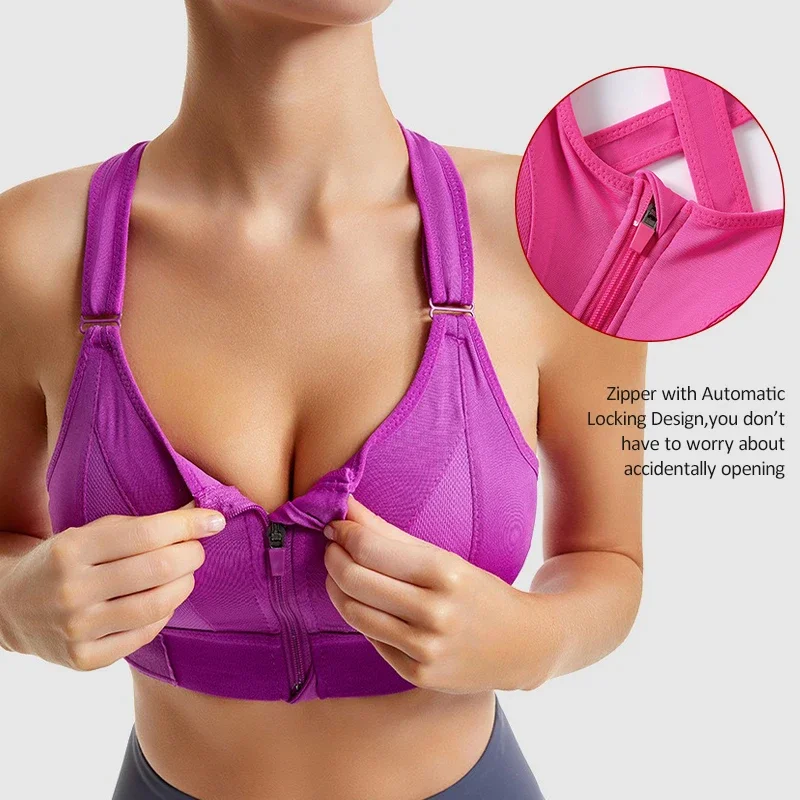 Aiithuug-Sujetador de Yoga cruzado con tiras y cierre frontal para mujer, Sexy, acolchado, a prueba de golpes, sin costuras, deportivo, para gimnasio