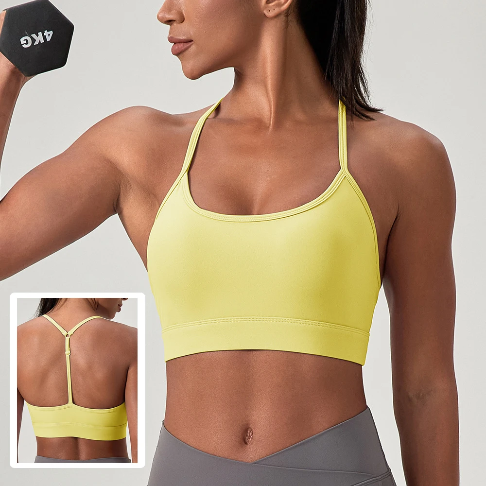 Top Deportivo de Yoga para Mujer, Color Sólido, Ropa Interior Deportiva Elástica, Suave y Sexy, Top Corto para Gimnasio, Transpirable y de Secado Rápido