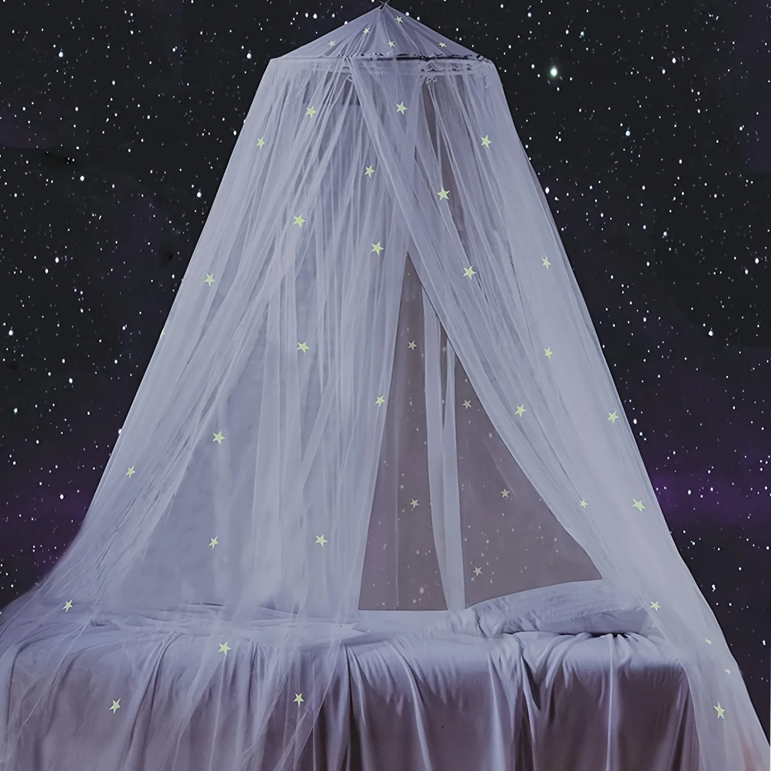 Mosquitera Luminosa Tipo Domo para Cama Infantil, Plegable, con Estrellas Adhesivas, Mosquitera Colgante para Cuna de Bebé, Mosquitera de Princesa