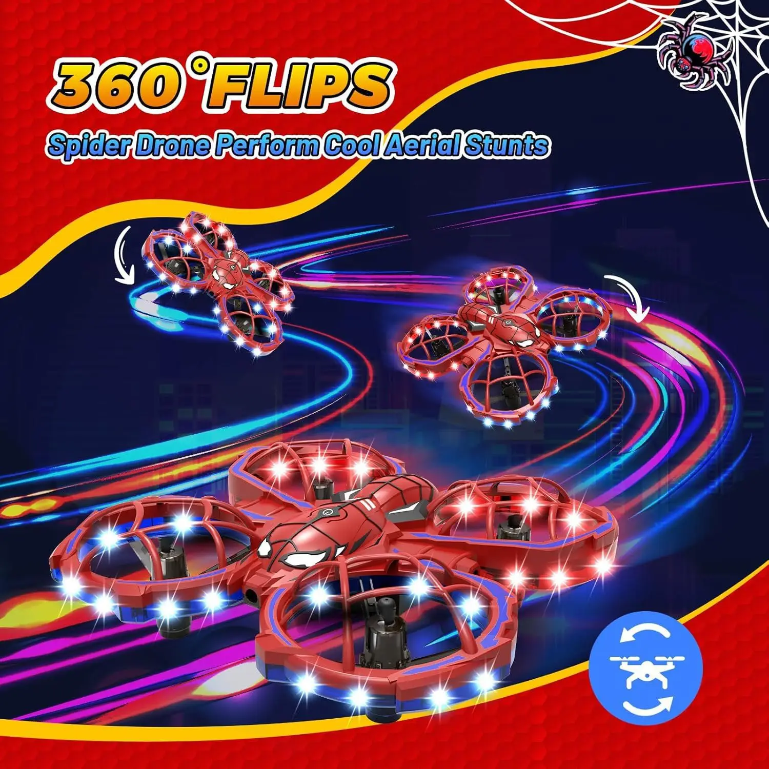 Mini Spider Drone Modos de 3 velocidades Rojo, Evitación de obstáculos, Modo sin cabeza, Entrenamiento de vuelo para principiantes, Juguete de regalo para niños