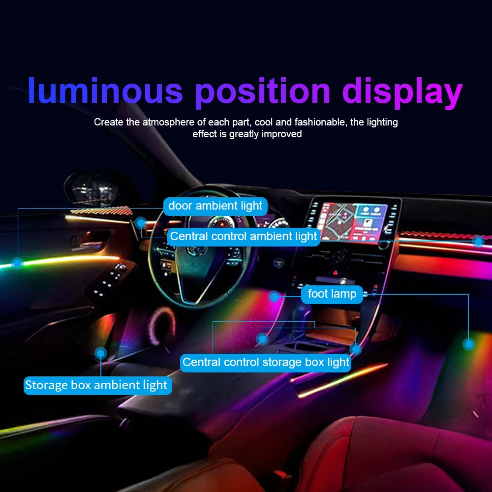 14 en 1 18 en 1 64 colores RGB Sinfonía atmósfera de coche Interior LED guía acrílica fibra óptica decoración Universal luces ambientales