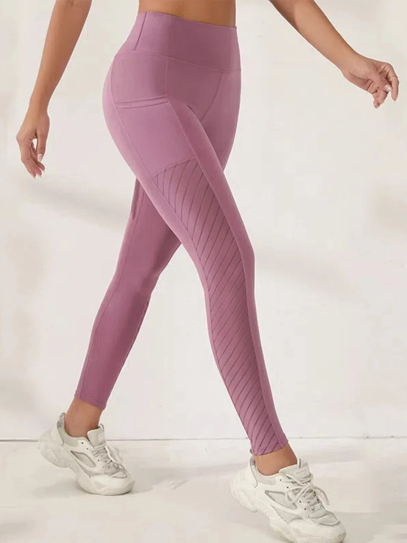 Pantalones de Yoga de cintura alta de malla lateral para mujer, mallas con bolsillos, pantalones hasta el tobillo para entrenamiento con Control de barriga, estilo informal