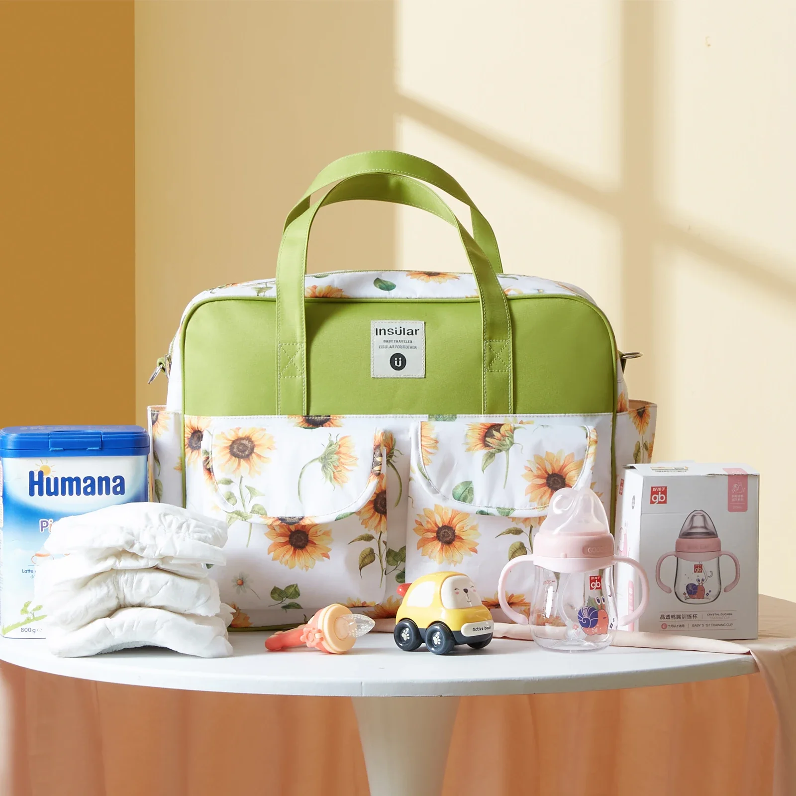 Bolsa de pañales para bebés Insular, bolso de mamá de gran capacidad, bolso de hombro con estampado de moda, bolsas de pañales para cochecito de mamá de viaje al aire libre