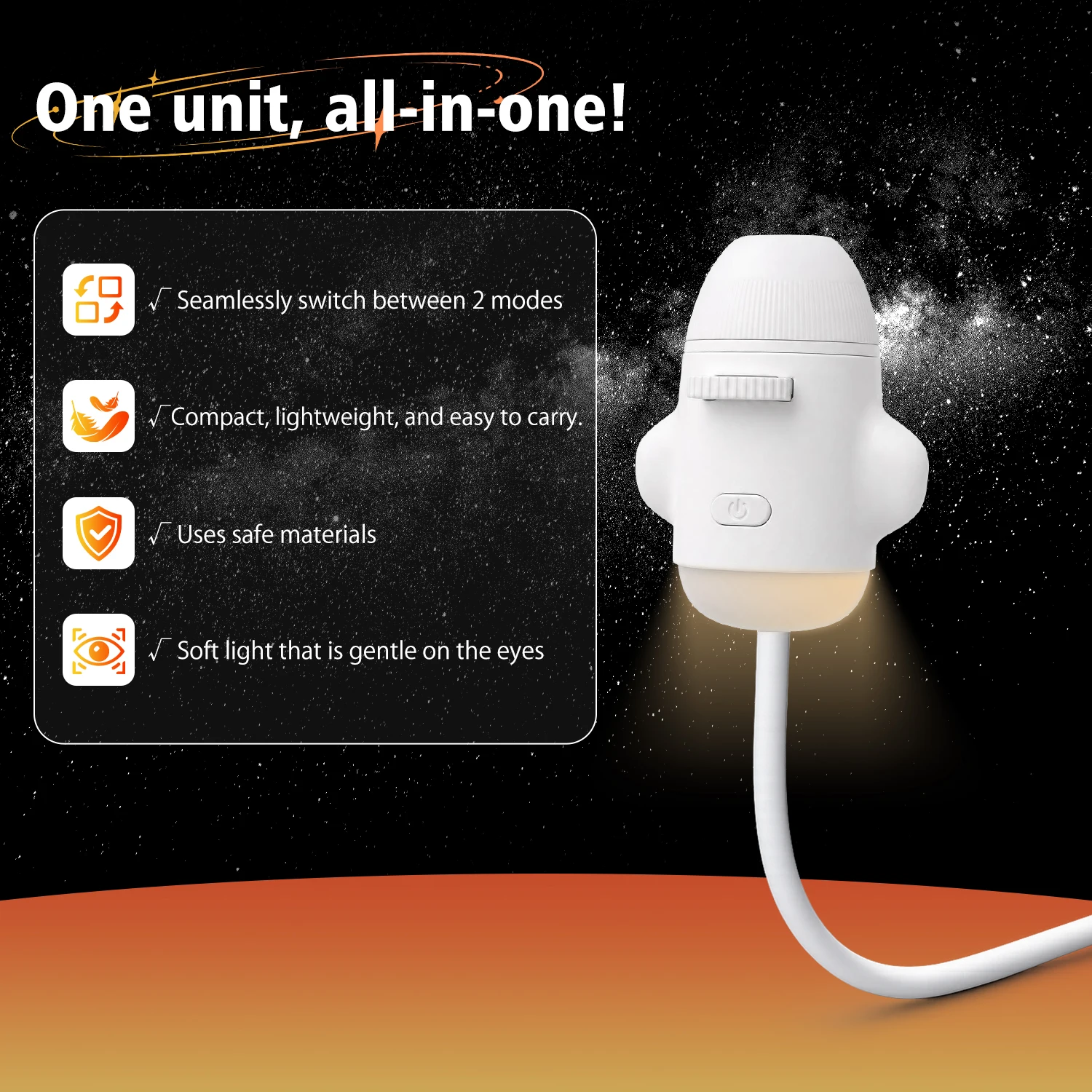 Lámpara de Proyección 2 en 1 Rocket Galaxy, Proyector de Estrellas con Enfoque Ajustable, Luz Ambiental, Lámpara de Proyección para Auto, Luz Nocturna Espacial de Luna