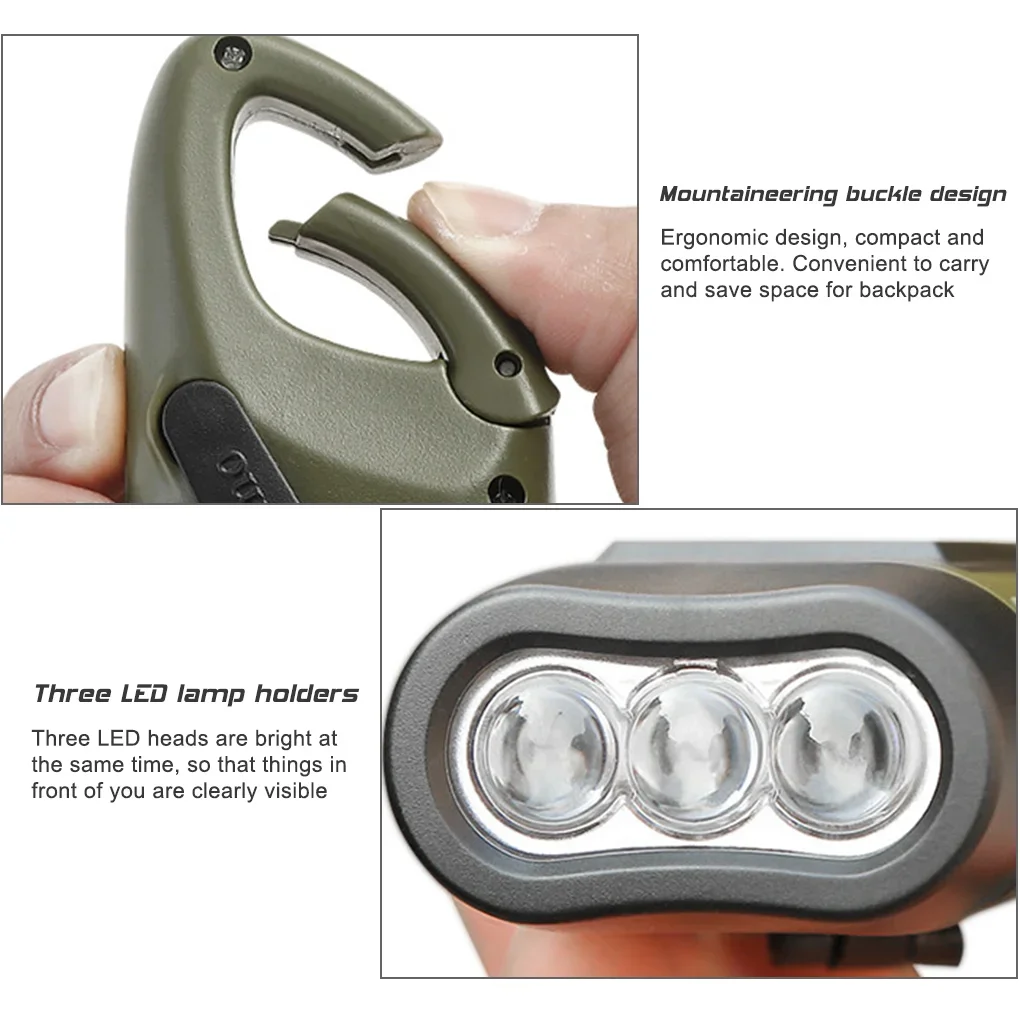 Linterna LED con manivela, equipo de supervivencia recargable con energía Solar, linterna de carga autoalimentada, Dinamo para pesca, canotaje y senderismo