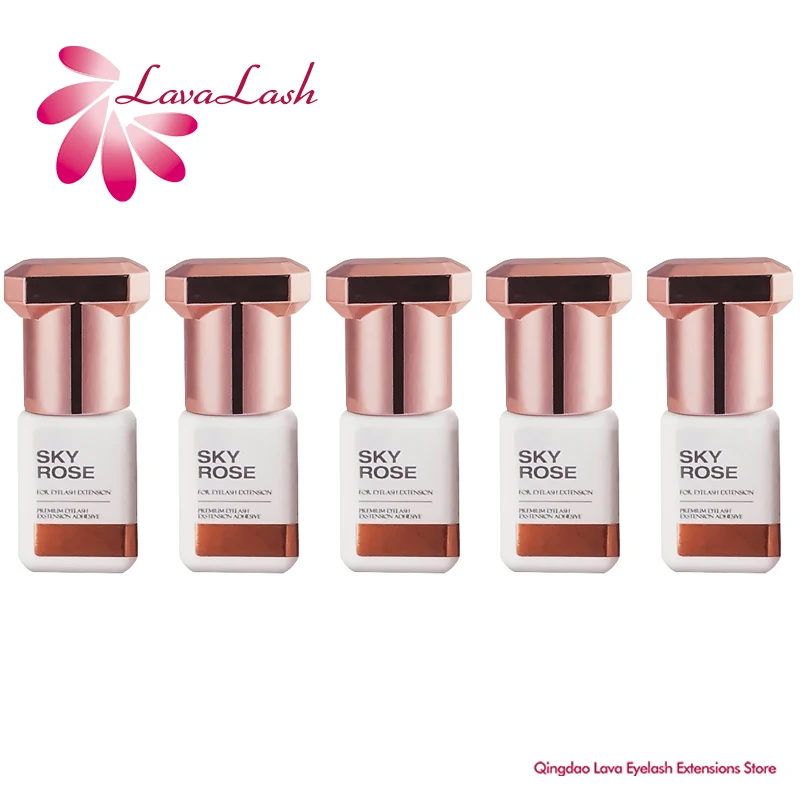 5 botellas de pegamento rosa cielo para extensiones de pestañas 1s, pegamento de cielo coreano de secado rápido, 5ml, pegamento para pestañas postizas, herramientas de maquillaje, tienda de suministros adhesivos