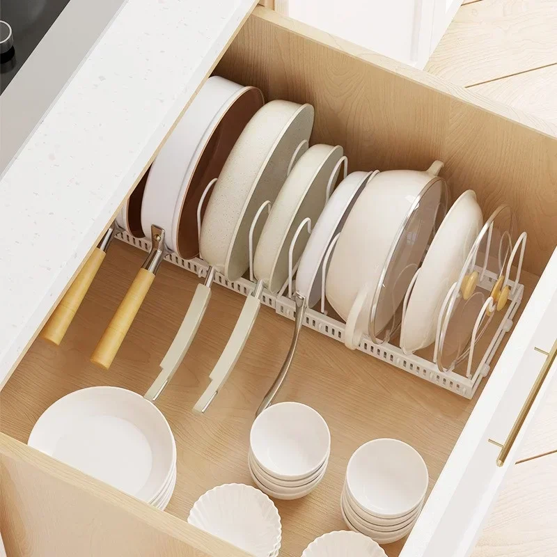 Estante para ollas, estante de almacenamiento para cuencos y platos, sartén de acero al carbono ajustable retráctil multicapa, estante para utensilios de cocina para secado de platos, herramientas de cocina