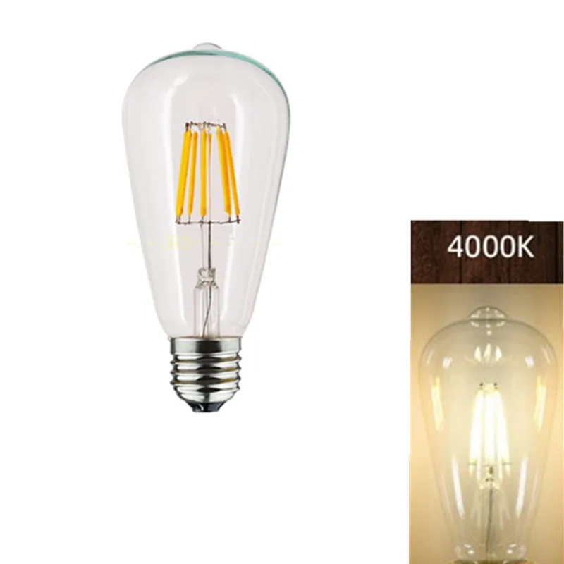 6 uds LED ST64 E27 2W 4W 6W 8W 10W 12W 4000K blanco cálido Intage bombilla de filamento Edison regulable E27 B22 110V 220V lámpara de luz de energía