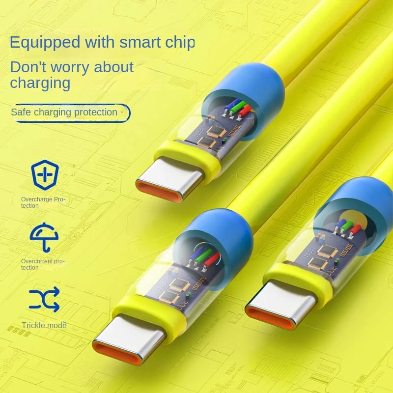 Cable USB C de carga rápida 6A, Cable de datos de silicona suave y líquido para Huawei, Xiaomi, Samsung, 1/1, 5/2M, Cable cargador USB C para teléfono móvil