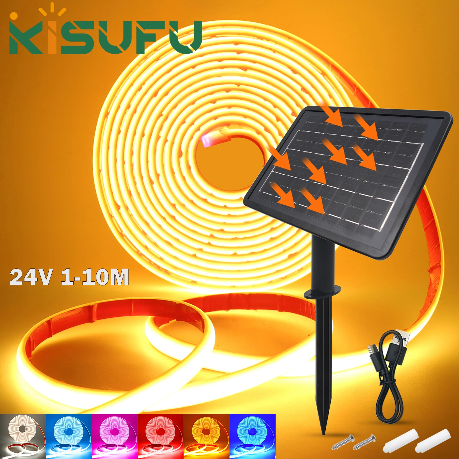 Tira de LED de neón COB con energía Solar DC24V IP68 impermeable 320Leds/M cinta adhesiva Flexible cuerda de luz iluminación lineal de jardín para el hogar