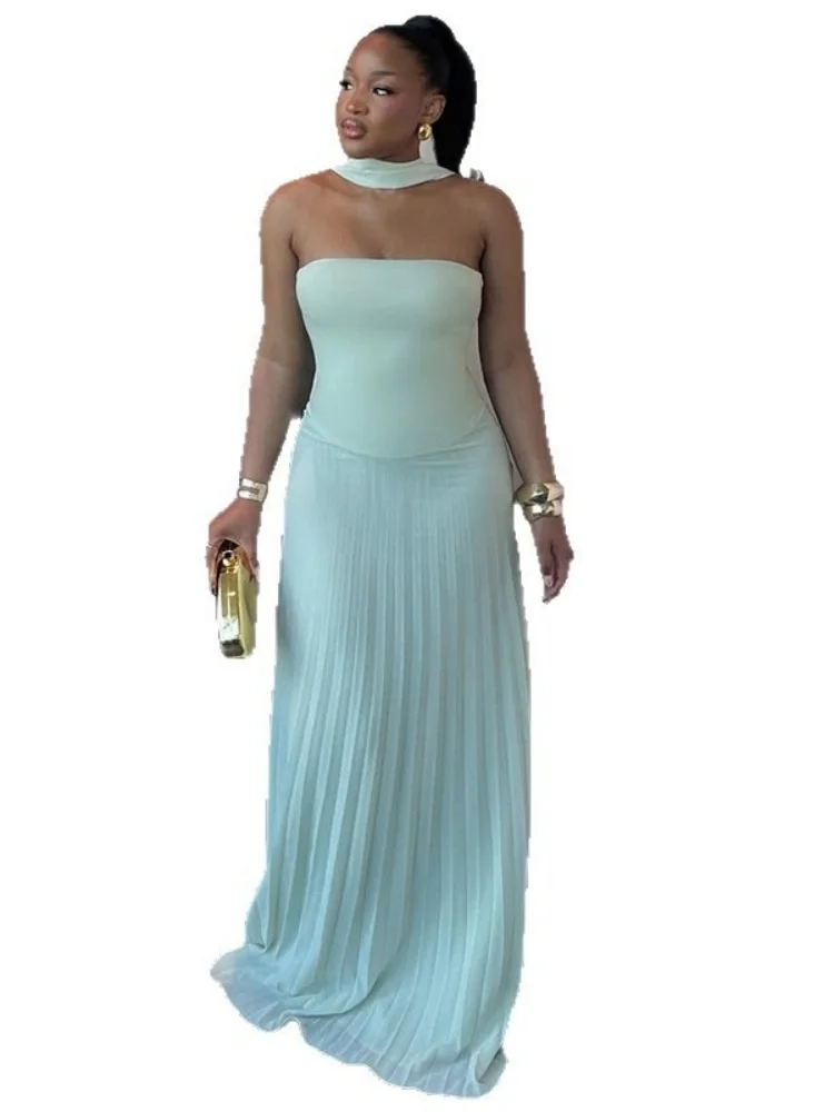 Vestido Wmstar para mujer, venta al por mayor, novedad de verano 2021, elegante Top con cuello Halter, Falda plisada de cintura alta, traje elegante para Club de lujo