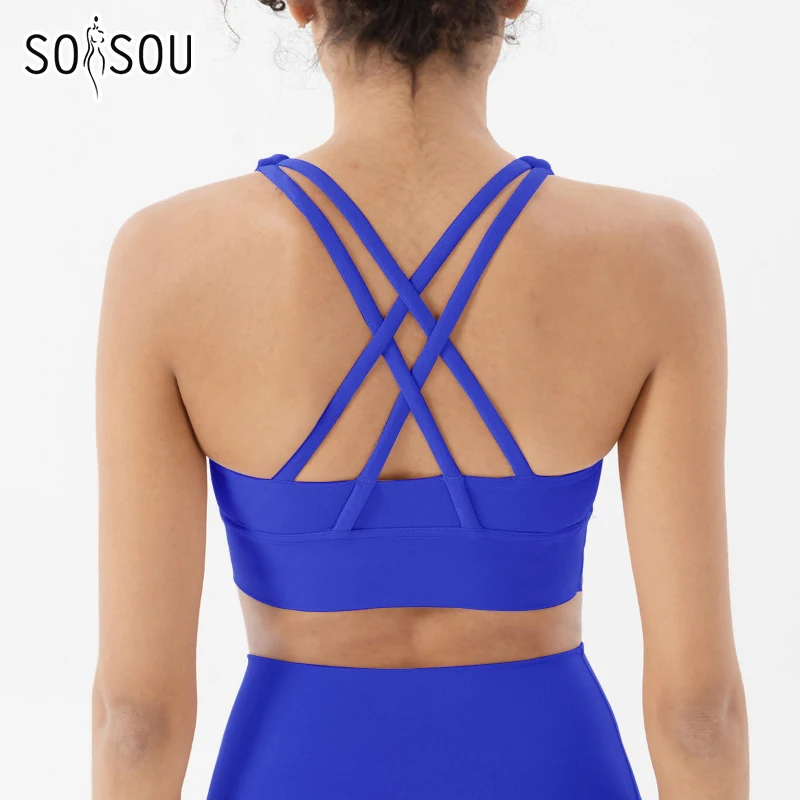SOISOU-Sujetador deportivo con espalda cruzada para mujer, Bralette recortado para gimnasio, Yoga, Sexy, transpirable, ropa interior, 25 colores