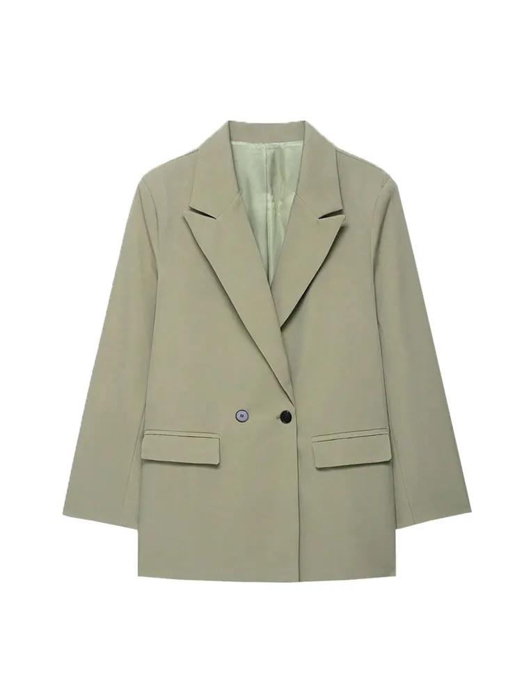 Abrigo Blazer de Color sólido con doble botonadura para mujer, ropa de oficina de manga larga para primavera, Otoño e Invierno, estilo de dinero viejo