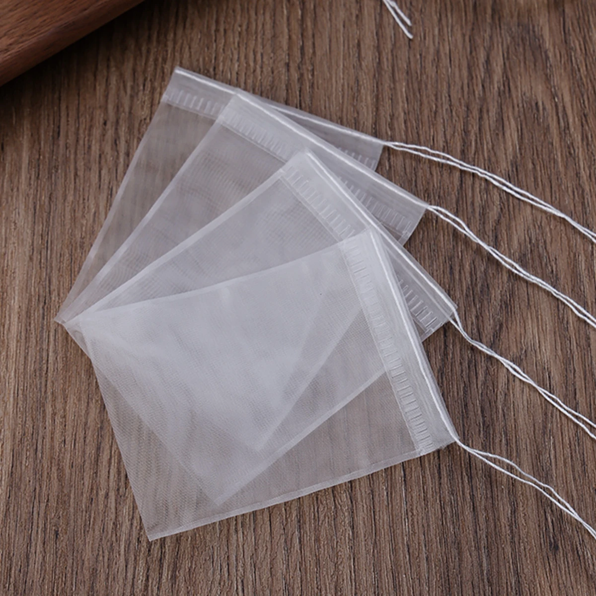 Bolsas de té transparentes reutilizables de nailon, bolsitas de té vacías con sello de cuerda, filtro para hierbas y especias, 500 piezas