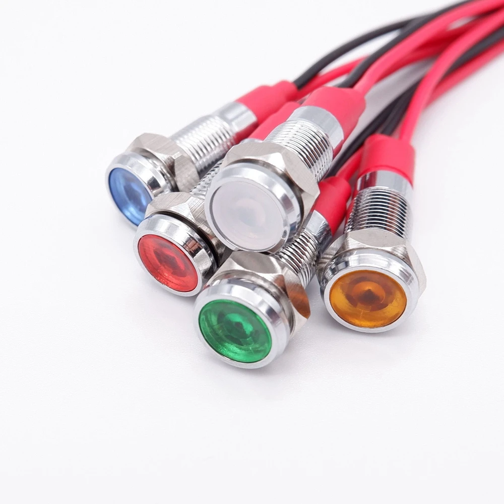 Luz indicadora de Metal de 6mm, lámpara LED de señal de advertencia, interruptor de cables piloto, 3V, 5V, 12V, 24V, 220V, rojo, naranja, azul, verde, blanco con cable
