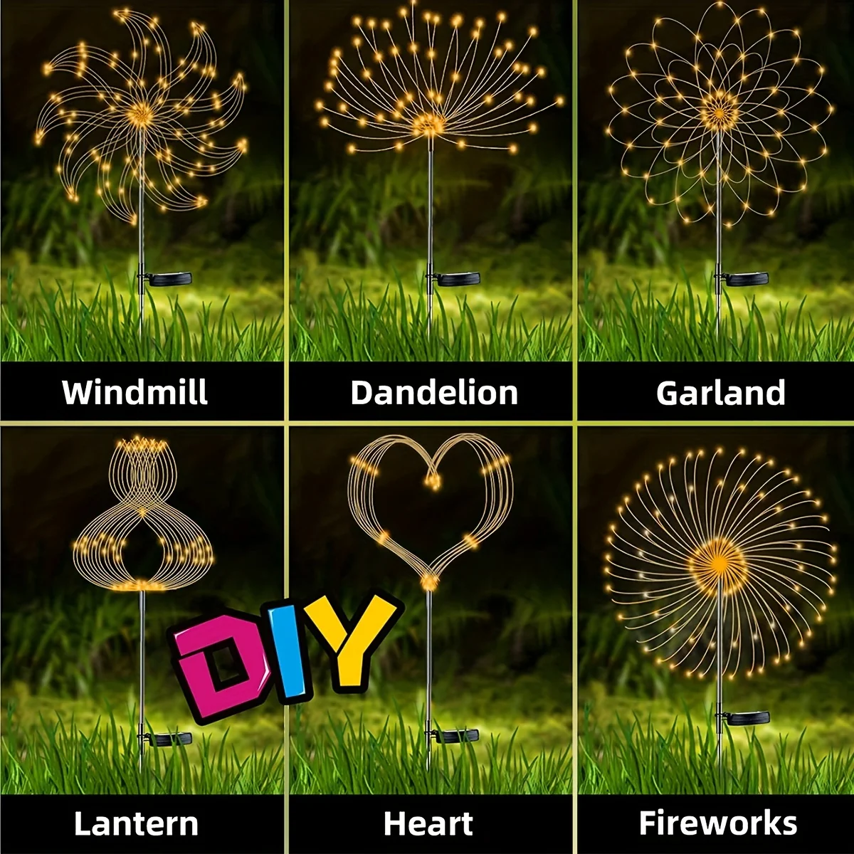 1 paquete de luces solares para jardín con forma de fuegos artificiales, luces solares IP65 para jardín, luces de hadas para patio, jardín, decoración de iluminación navideña