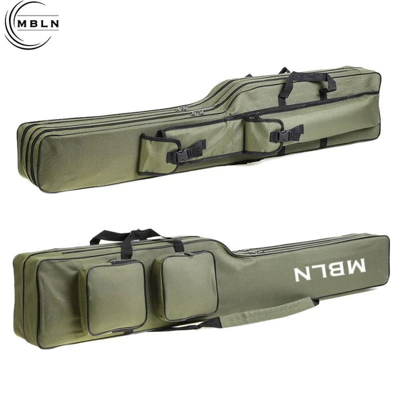 Marca MBLN, bolsa para caña de pescar plegable de 150cm/59 pulgadas, poliéster 600D duradero, diseño de 2 capas con 4 bolsillos laterales, para pesca al aire libre