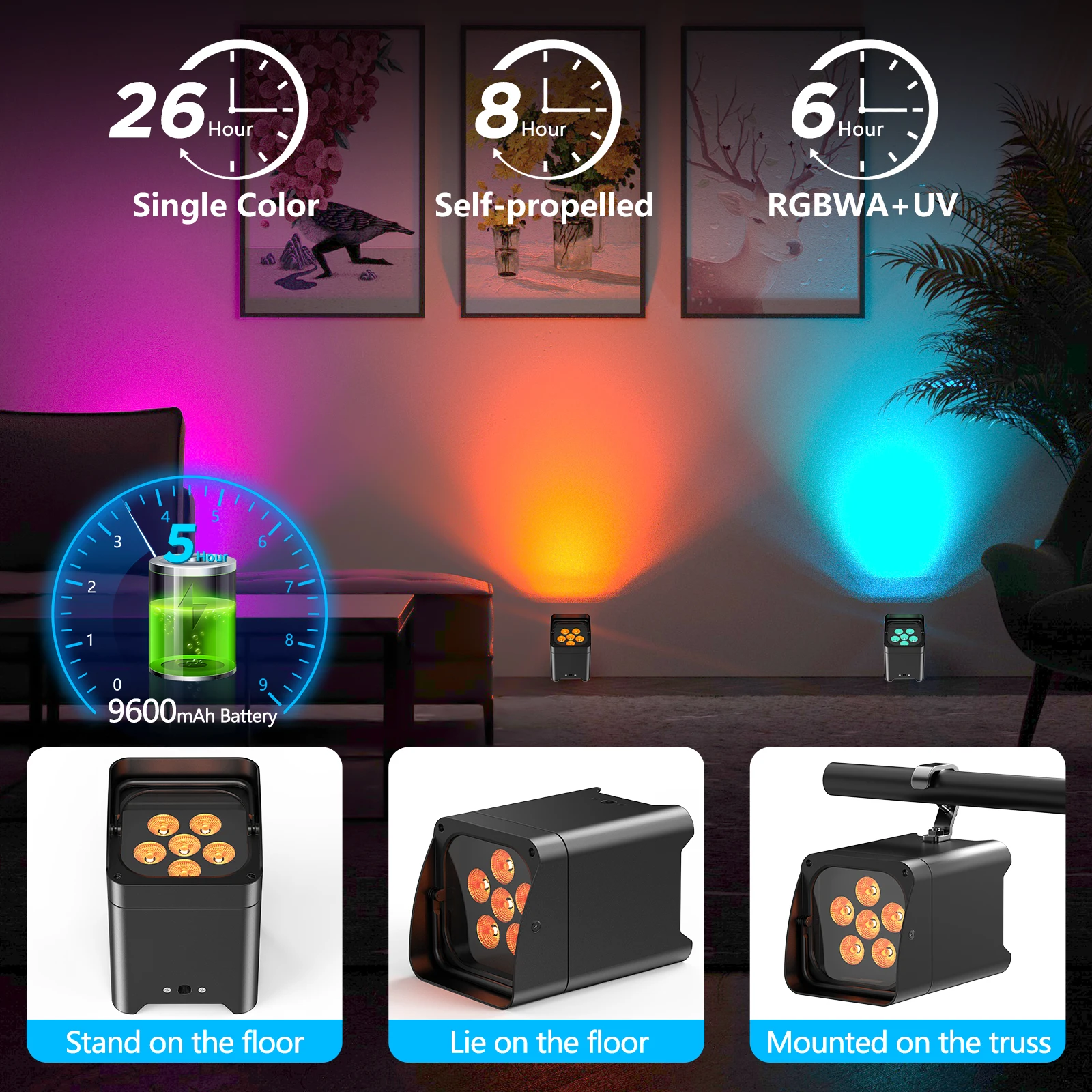 U'King 4 Uds 6x18W 6 en 1 RGBAW + luz Par UV con bolsa DMX Control remoto WiFi Par luz LED inalámbrica para escenario para DJ Bar fiesta