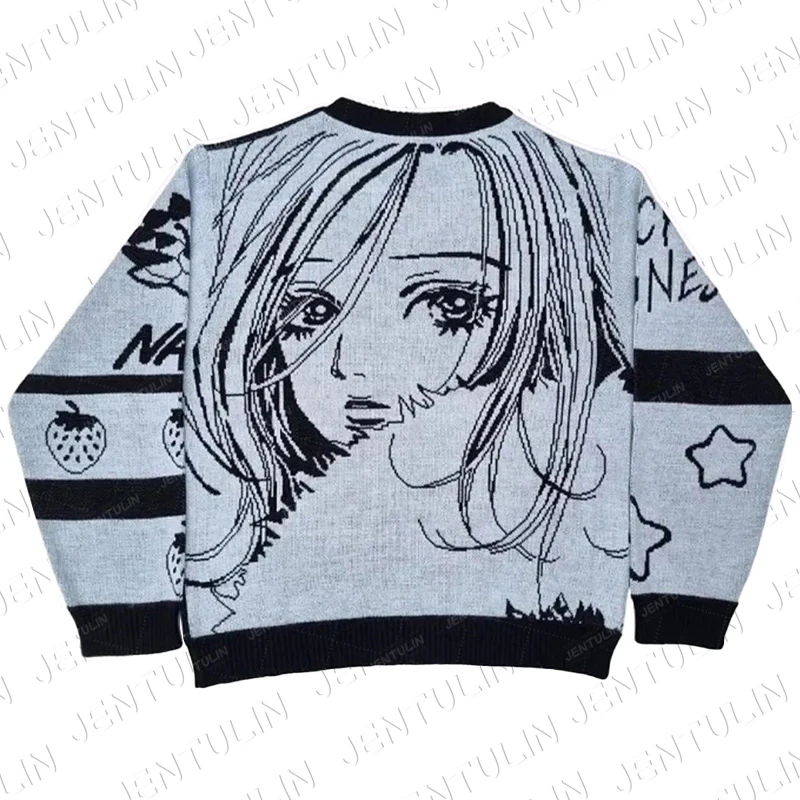 Suéter con Estampado de Chica de Dibujos Animados Estilo Y2K Harajuku, Sudadera Holgada de Manga Larga para Mujer, Estilo Anime Japonés, Gótico Retro de los 2000s