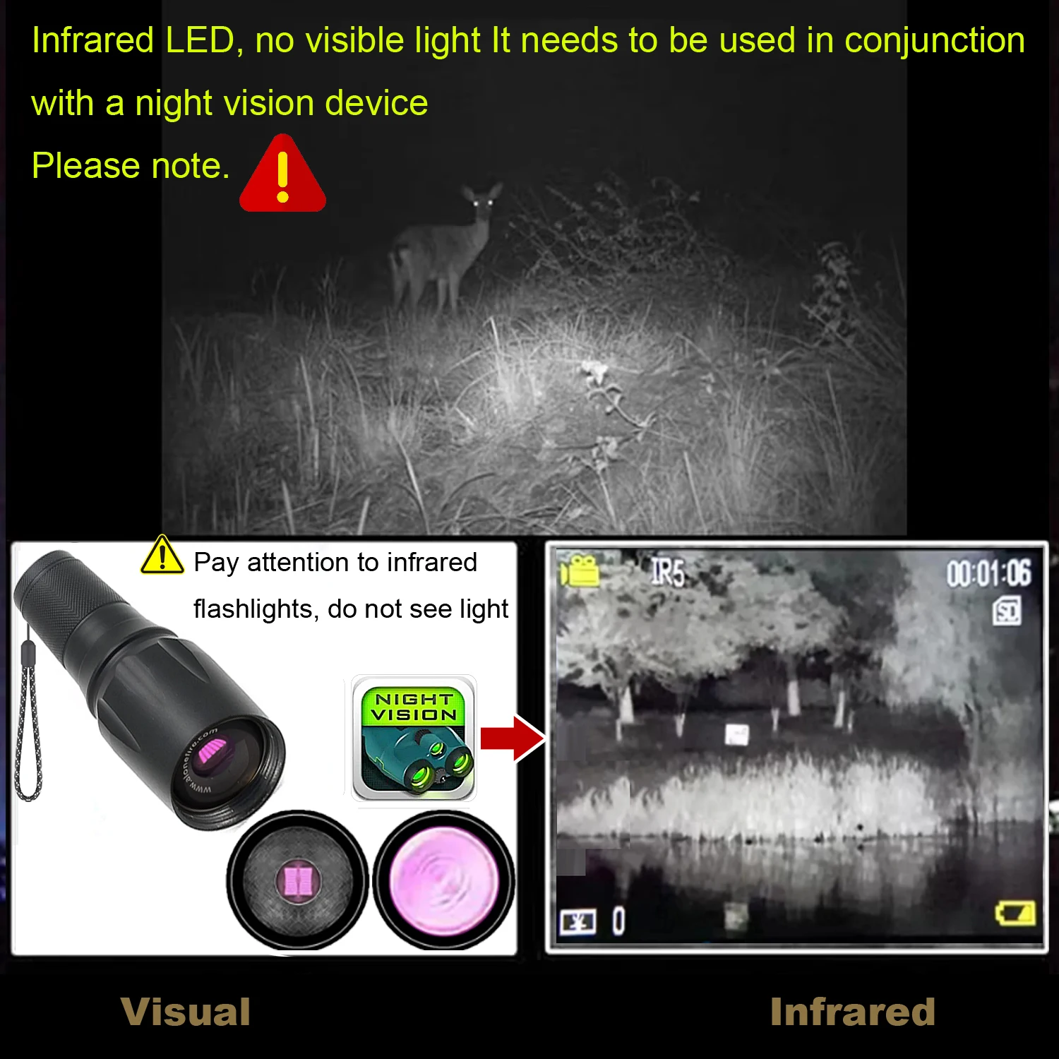Linterna Infrarroja Complementaria VCSEL de 7W, 850nm/940nm, con Zoom, Silenciosa, Potencia Ajustable, Luz IR de 810nm