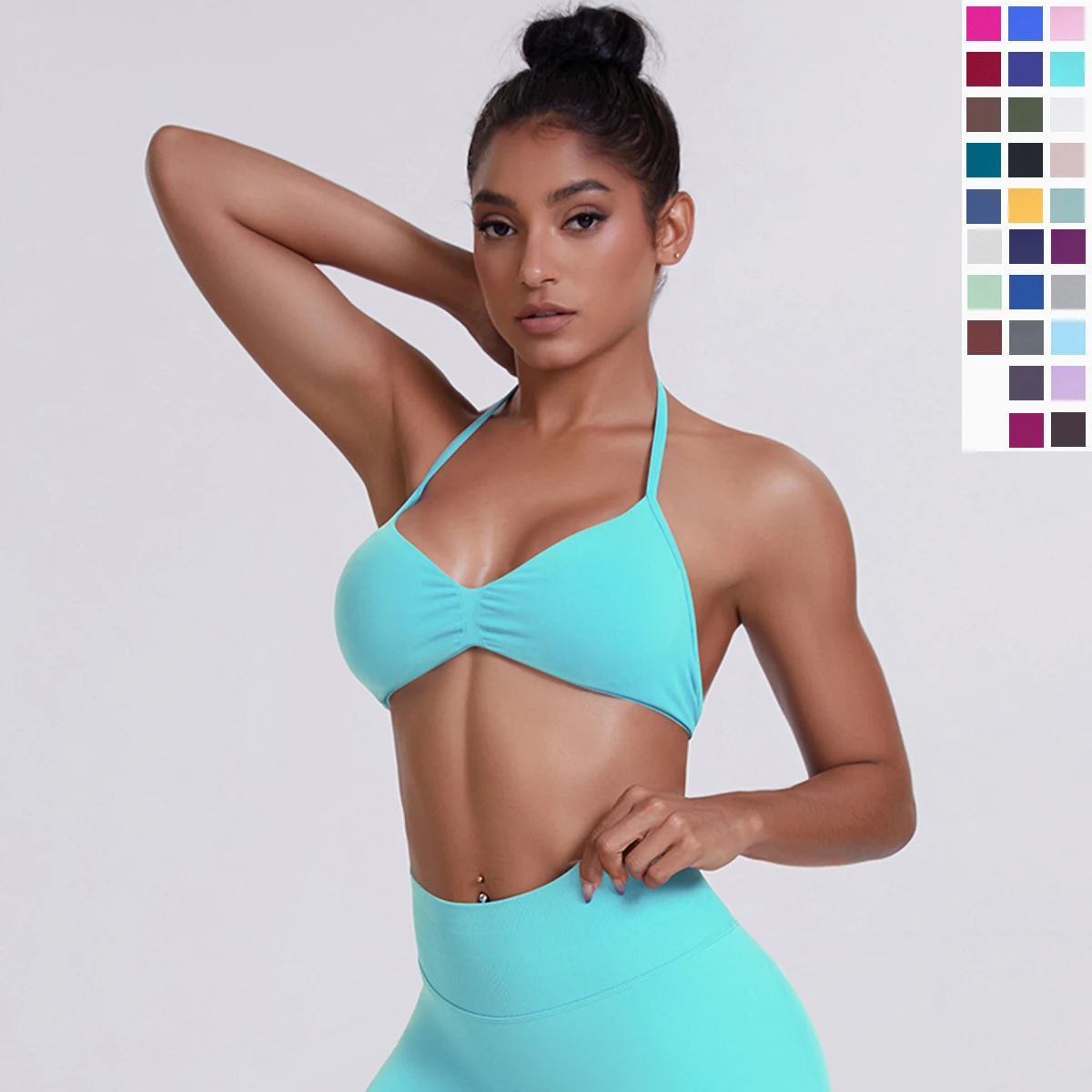 Sujetador Sexy con correa para el cuello para mujer, sujetador de Yoga transpirable con espalda descubierta para Fitness, Sujetador deportivo de Yoga de Color sólido, Top de entrenamiento