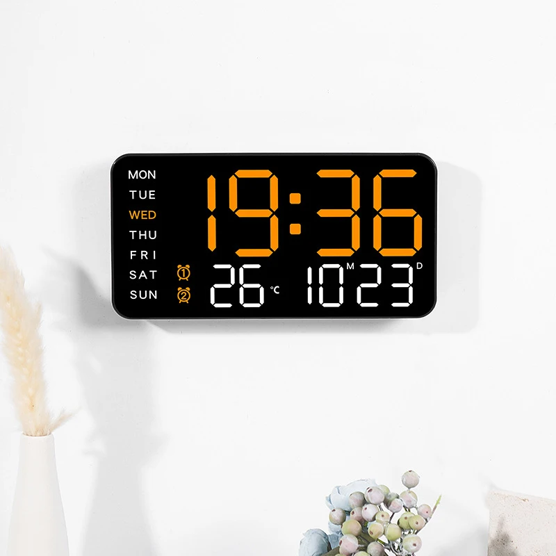 Reloj de pared Digital grande, pantalla de temperatura, fecha, semana, Control remoto, alimentado por USB, reloj de mesa, alarmas duales montadas en la pared, relojes LED