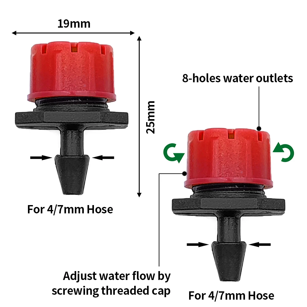 Boquilla de riego de jardín de 50-1000 Uds., 4/7mm, gotero ajustable, emisor de aspersor, Micro goteo, pulverizador para balcón, patio, invernadero