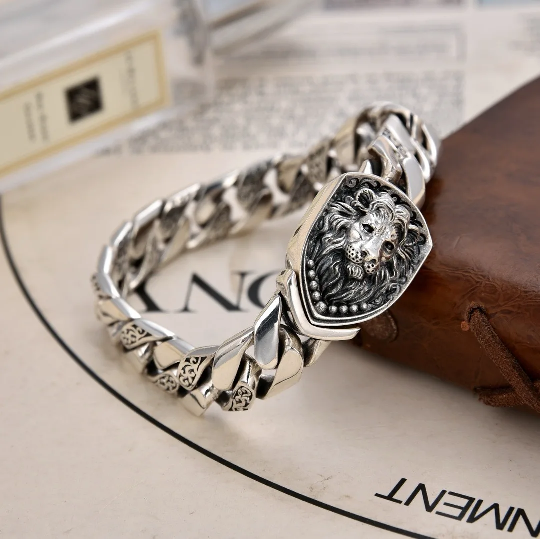 Precio de fábrica S925 pulsera de plata esterlina dominante pulsera de tanque de León espléndido joyería vintage de moda regalo exquisito