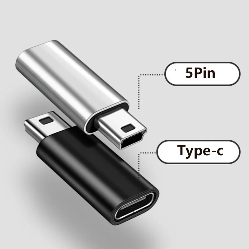 Metal Universal Otg Mini 5 Pin USB adaptador B macho a USB tipo C hembra transferencia de datos conector para GoPro MP3 cámara Digital GPS