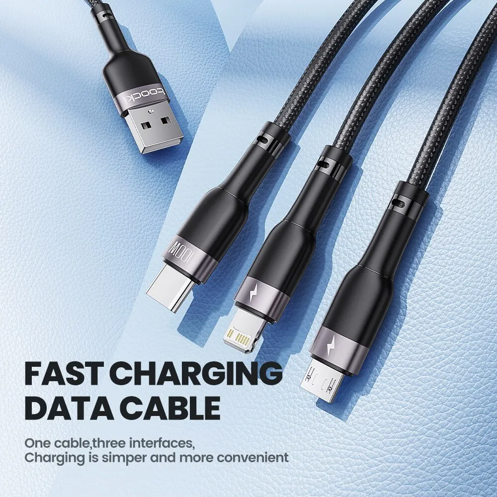 Toocki-Cable de carga Micro USB tipo C, 3 en 1, 6A, 100W, para iPhone 14, 13, 12, Huawei Honor, Xiaomi 13, ViVo, Oppo