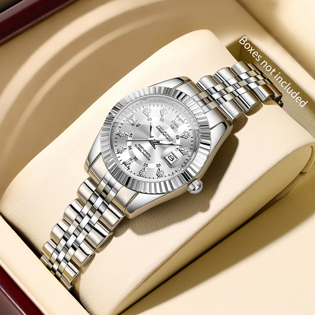 Reloj de cuarzo con esfera Roma para mujer, relojes de pulsera con calendario de acero inoxidable y diamantes de imitación para mujer, reloj femenino (sin caja)