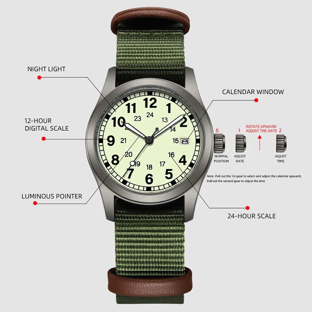 Reloj de Pulsera para Mujer TPW 2026, Caja de 34 mm, Correa de Tela de Fácil Lectura, Pantalla de 24 Horas, Función de Día, Movimiento de Cuarzo, Luminoso
