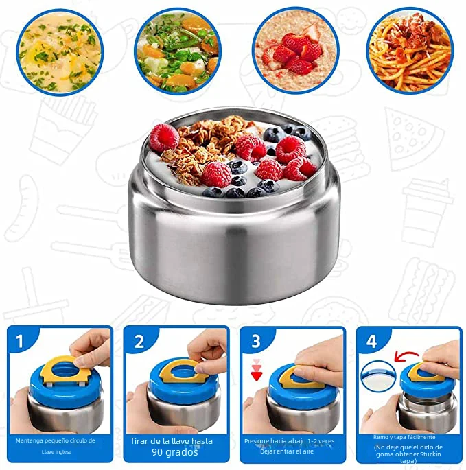 Tarro de comida con aislamiento al vacío de boca ancha térmica para sopa de 8oz para alimentos calientes y fríos, contenedor de almuerzo para niños de acero inoxidable a prueba de fugas para Scho
