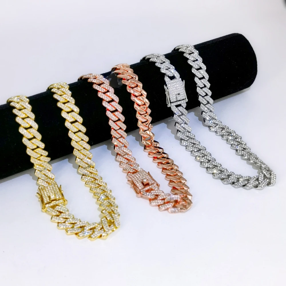 Collar helado de eslabones cubanos a la moda para hombre, cadena de diamantes de imitación de 14MM de ancho, collar de cadena cubana CZ de rapero, joyería de cumpleaños de Hip Hop