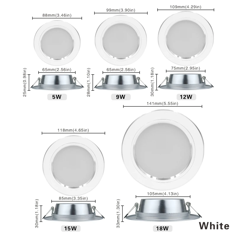 Lote de 10 Focos LED Empotrables de 5W, 9W, 12W, 15W y 18W, 220V, Luz de Techo Redonda, Luz Blanca Fría y Cálida