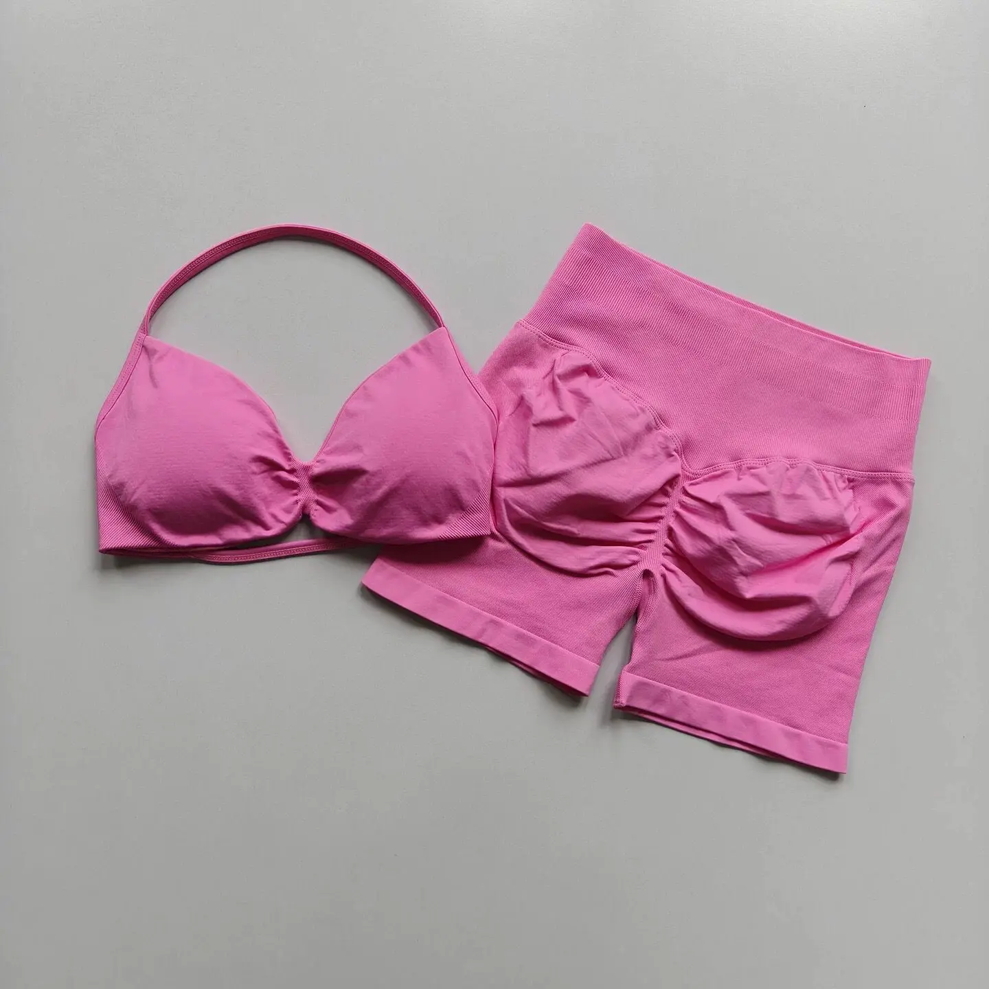 Conjunto de Yoga para Mujer, Fitness, Transpirable, de Secado Rápido, Espalda Bonita, Ropa Interior con Efecto Push-Up, Cintura Alta, Pantalones Cortos Levanta Glúteos